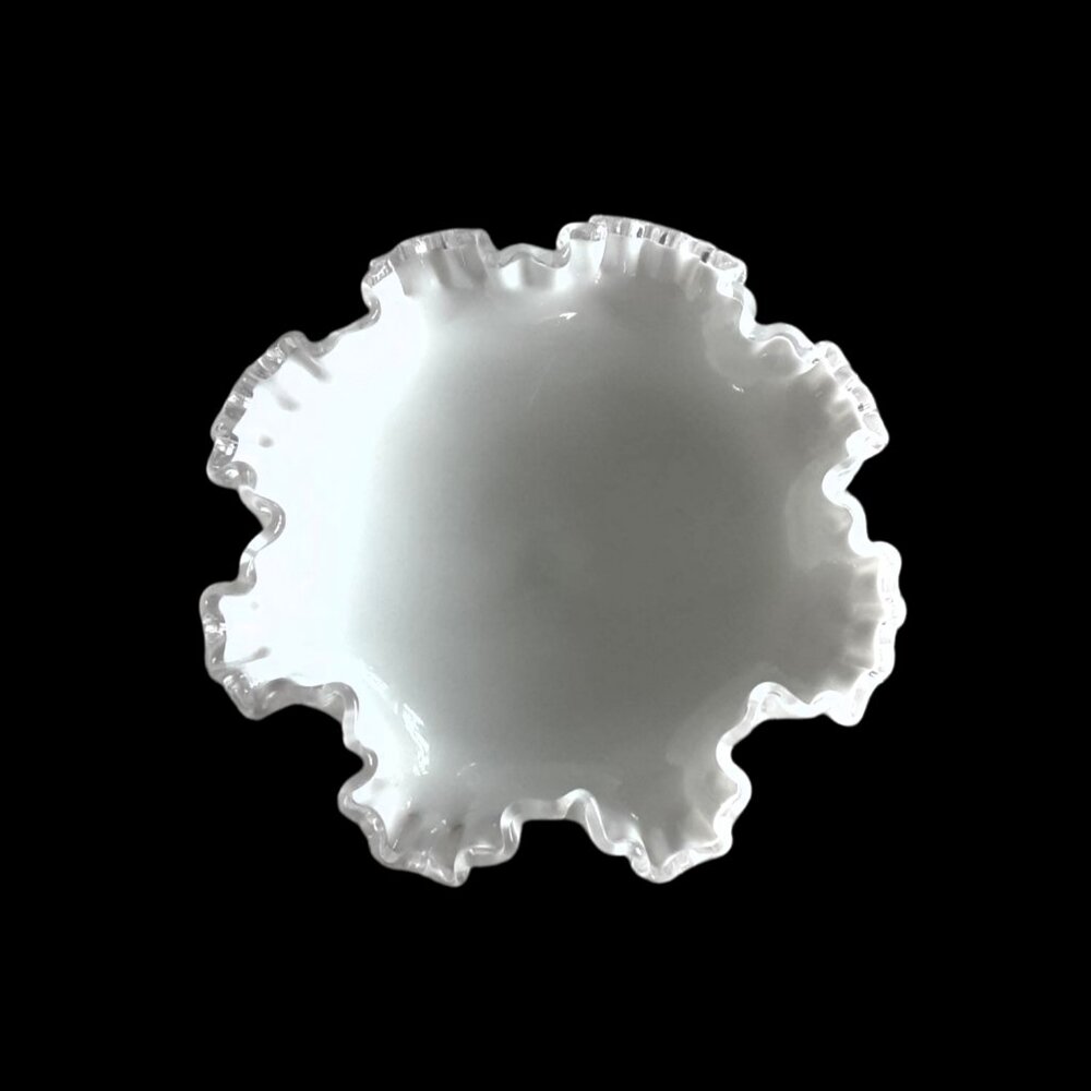 Vintage Fenton Silver Crest Milk Glass Ruffled Top Footed Pedestal Candy Dish - Picture 3 of 4